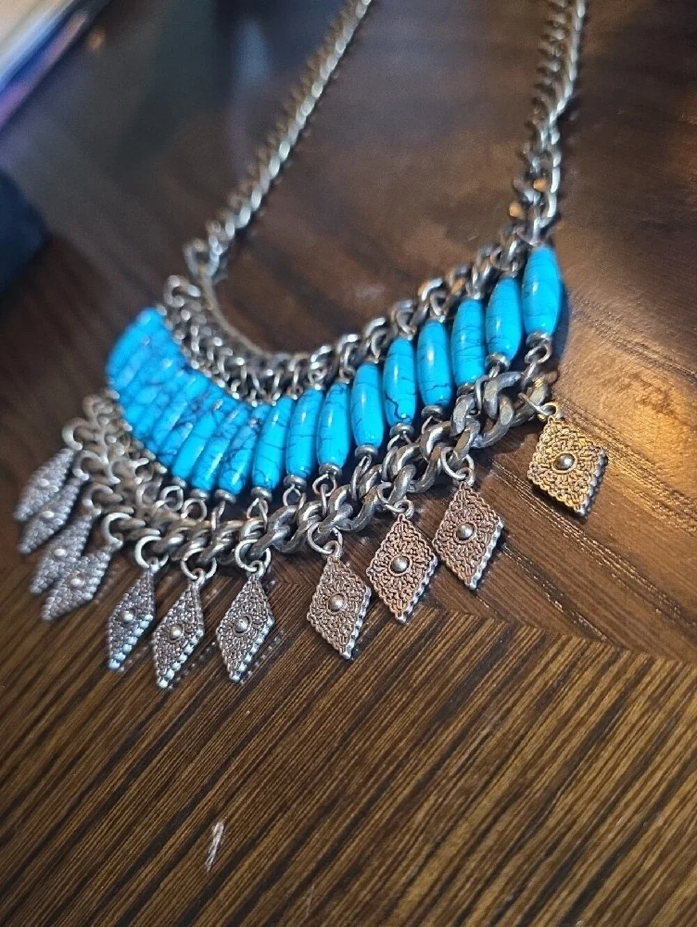 Turquoise Bead Fringe Statement Necklace - Women's Jewelry